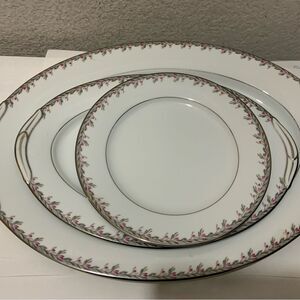 2 Noritake 5507 Petite Pattern 16.5” & 12”  Serving Platter  salad plate 8.25”